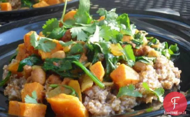Curry di patate dolci con Spinaci e ceci