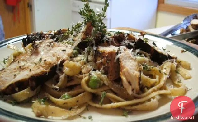 Jerk Pollo con pasta e piselli