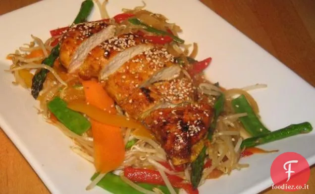Petto di pollo piccante / arrosto con verdure saltate in padella