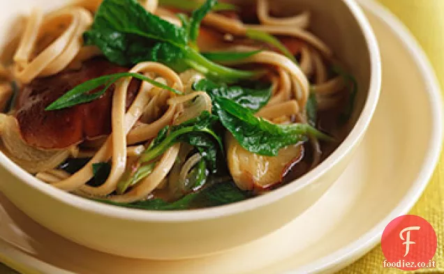 Tagliatelle Udon con funghi Shiitake in brodo di zenzero