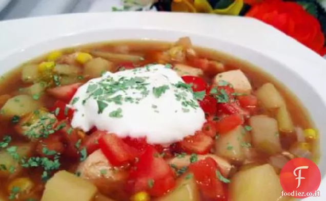 Cile verde, pollo e zuppa di mais