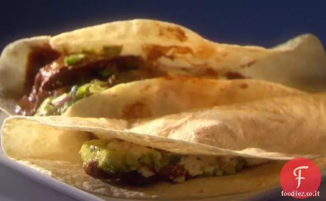 Chipotle strofinato Bistecca Tacos Mole con Chipotle Crema e Guacamole