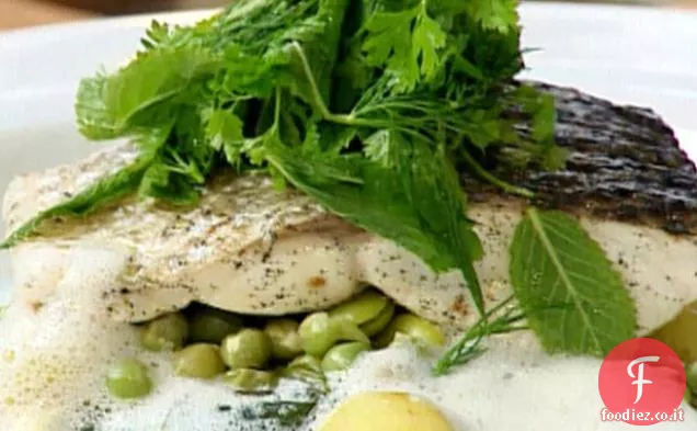 Branzino al vapore con Vaniglia, Verdure per bambini e salsa al Cappuccino