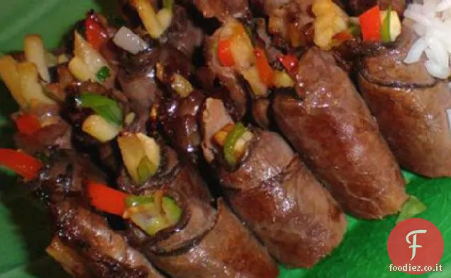 Roll-up di manzo e scalogno