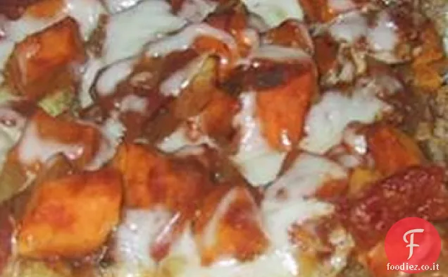 Pizza di patate dolci e lenticchie rosse al curry