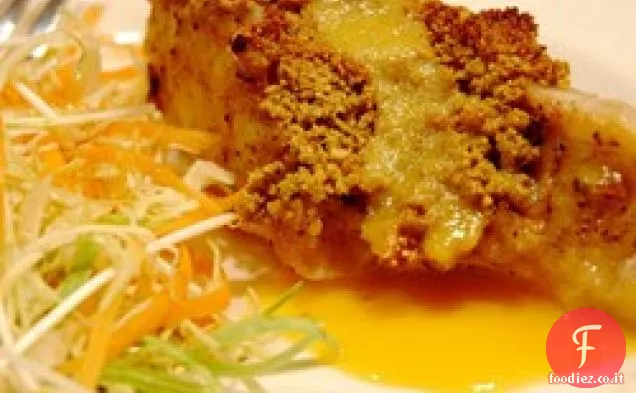 Macadamia - Spigola in crosta con salsa di crema di mango