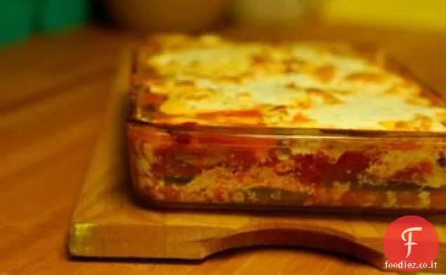 Lasagna di melanzane arrosto con salsa di pomodoro alla griglia