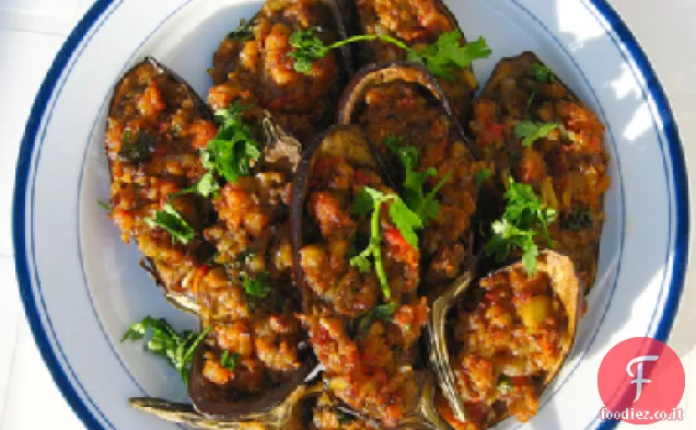 Melanzane ripiene asiatiche con hash di maiale (o tacchino) in stile hawaiano