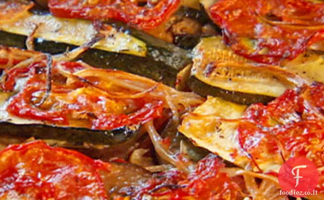 Char-Pomodoro al forno, zucchine e melanzane