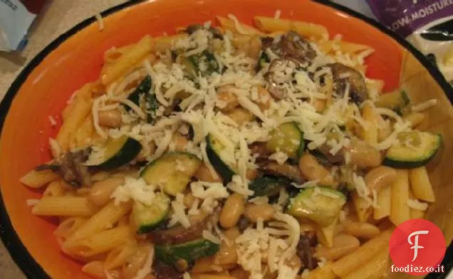 Pasta con Zucchine, Funghi e Fagioli Cannellini alla Marinara