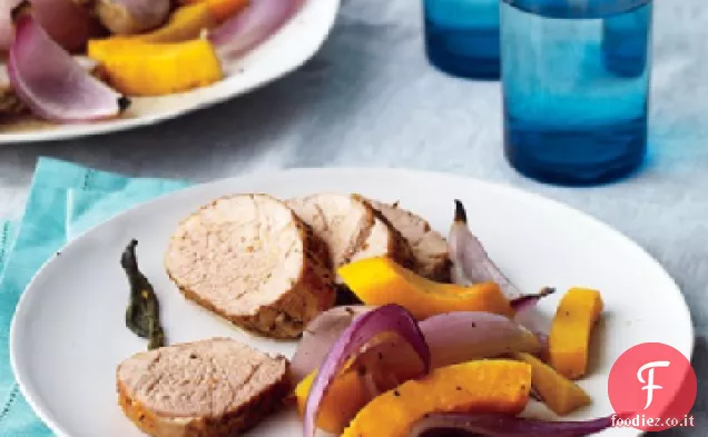 Arrosto di maiale con zucca e cipolle