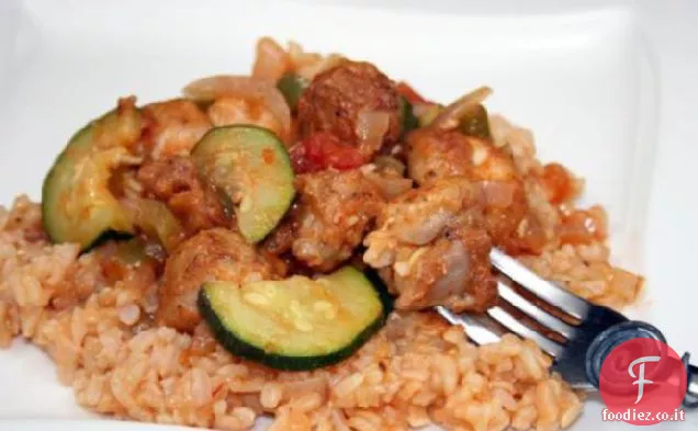 Zucchine messicane e pollo su riso