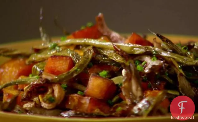Zucca Kabocha arrosto, fagiolo bianco, funghi e Pepitas
