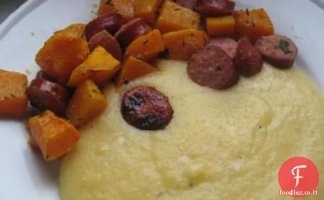 Zucca arrosto alle erbe e salsicce