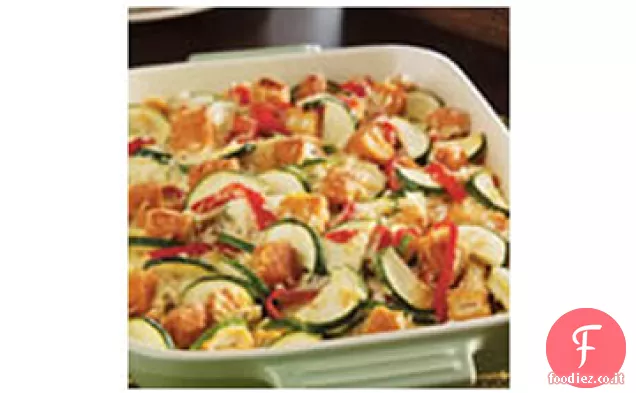 Casseruola di zucchine, pollo e riso