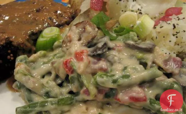 Fagiolini in salsa di pancetta di formaggio (pentola di coccio)