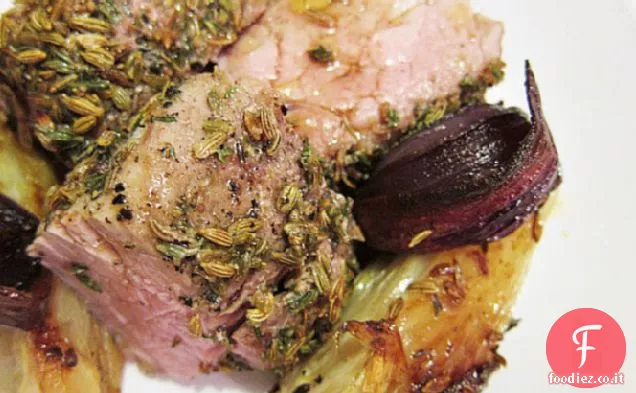 Finocchio-Filetto di maiale arrosto con cipolle dolci