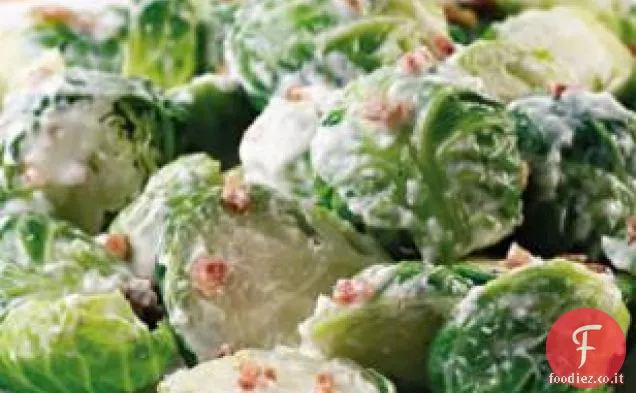 Cavoletti di Bruxelles con crema di pancetta e rafano