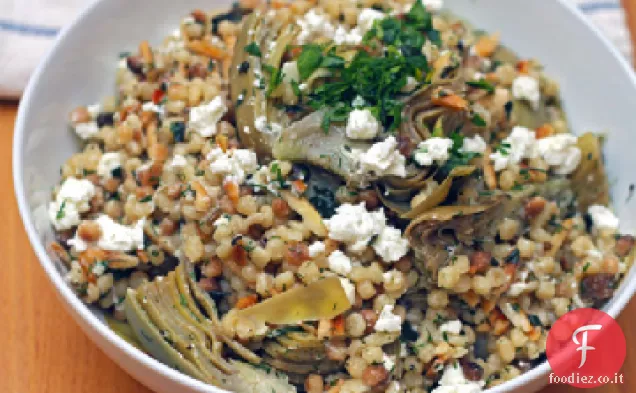 Fregola con Carciofi, Feta, Mandorle ed Erbe Aromatiche