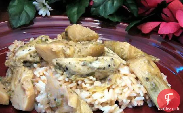 Pollo alla greca e carciofi