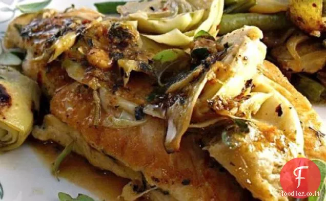 Pollo greco brasato e carciofi
