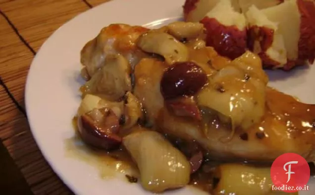 Pollo allo Champagne Mediterraneo con cuori di carciofo e olive