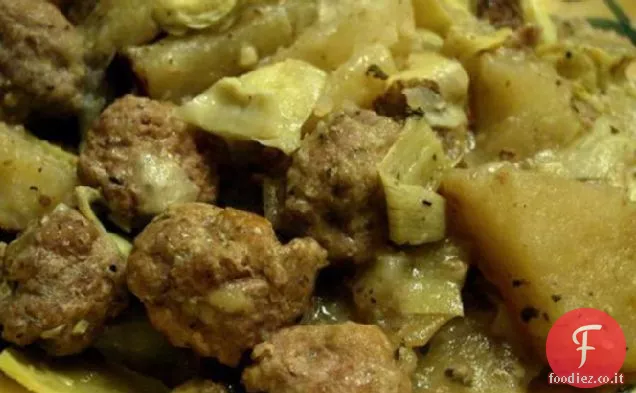 Salsiccia e carciofi alla greca