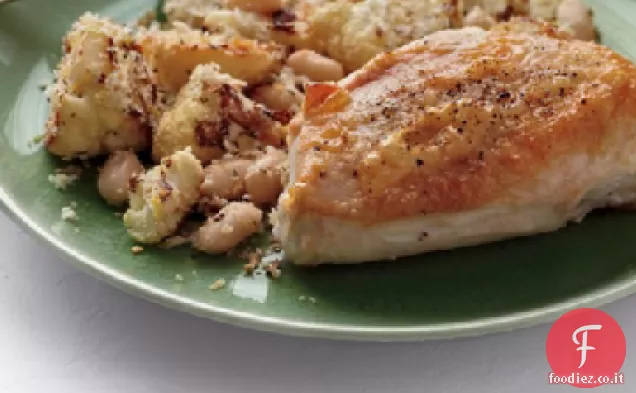 Pollo arrosto con cavolfiore e fagioli bianchi