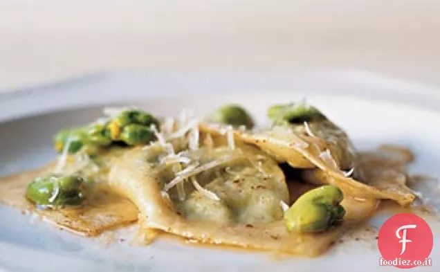 Ravioli Ripieni di Fave, Ricotta e Menta con Salsa al Burro Bruno