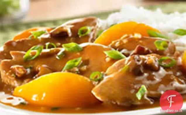 Filetto di maiale con pesca e salsa di noci pecan