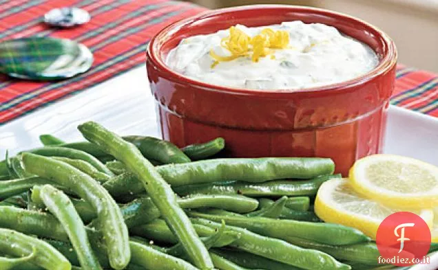 Tuffo fresco al limone e Basilico con Fagiolini sbollentati