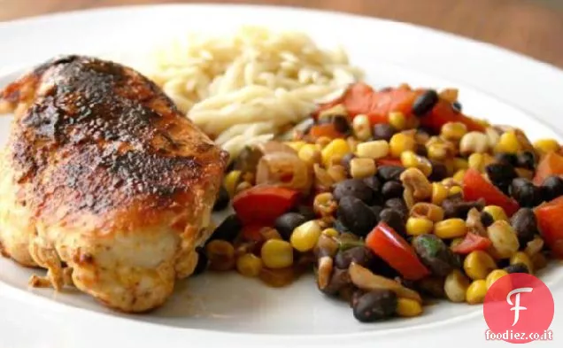 Pollo con Succotash Balsamico