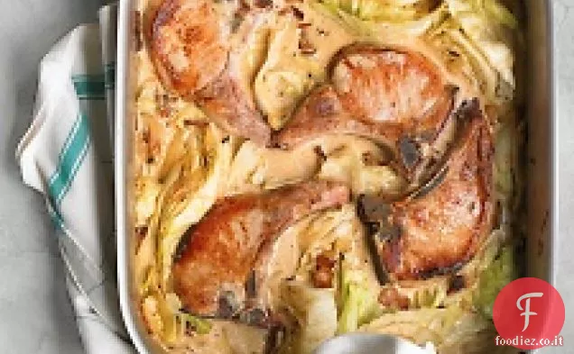 Braciole di maiale con pancetta e cavolo