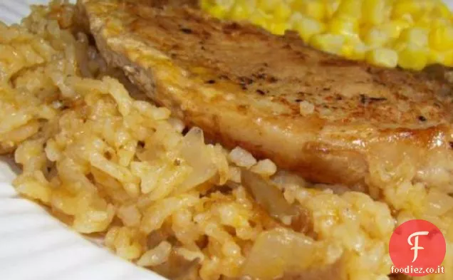 Semplicemente braciole di maiale al forno e riso