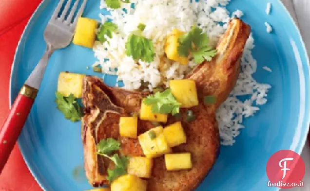 Braciole di maiale con ananas e riso