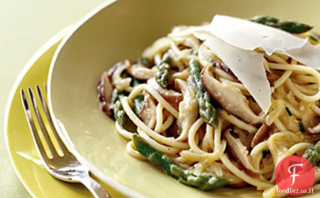 Spaghetti con Asparagi, Funghi Shiitake, Limone ed Erba Cipollina