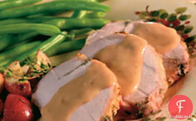 Arrosto di maiale alle erbe e sugo di funghi cremoso