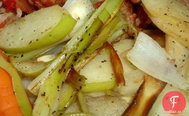 Mele Verdi saltate e porri