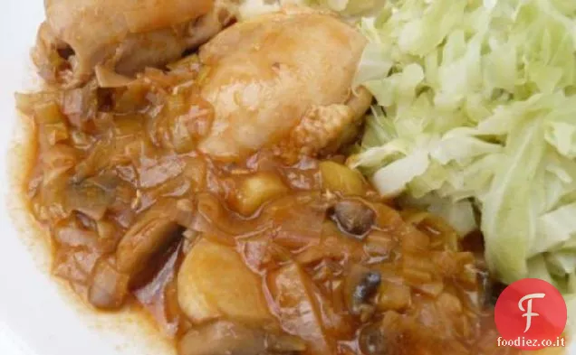 Pollo con porri e funghi