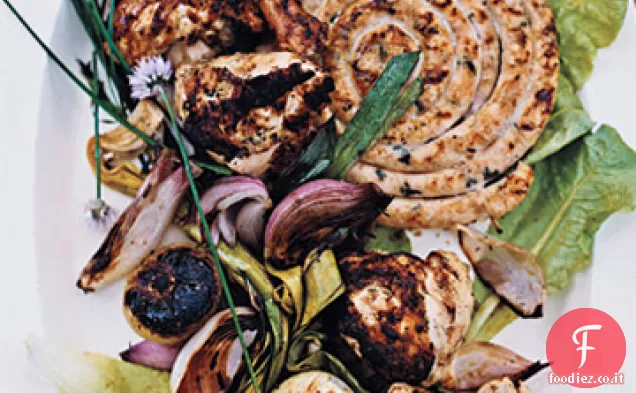 Cipolle grigliate, scalogni e porri