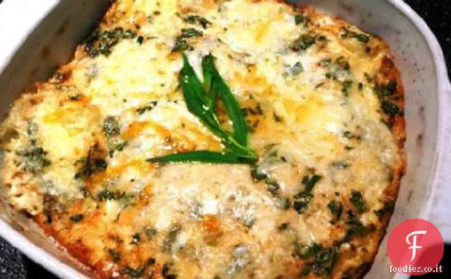 Uova di formaggio al forno con porri e dragoncello