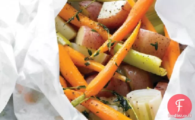 Patate, porri e carote in pergamena