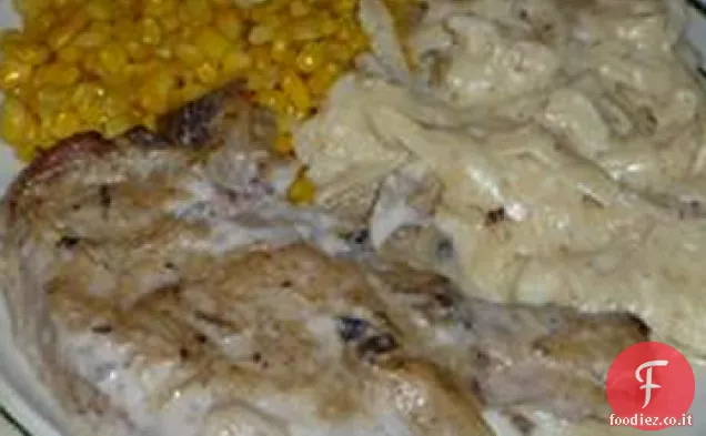 Braciole di maiale con sugo di funghi cipolla