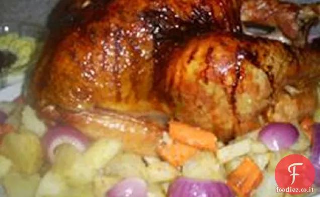 Tacchino di Ma Lipo glassato all'albicocca con sugo di cipolla arrosto e scalogno