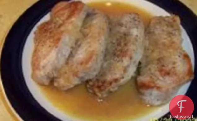 Braciole di maiale con scalogno in salsa di vino bianco