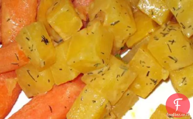 Carote glassate al limone e rutabaga