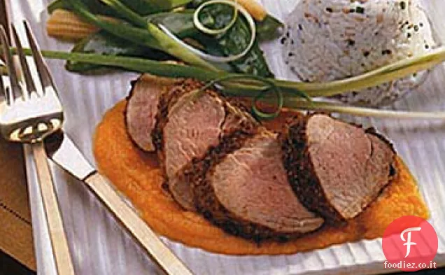 Filetto di maiale al coriandolo con salsa di carota e zenzero