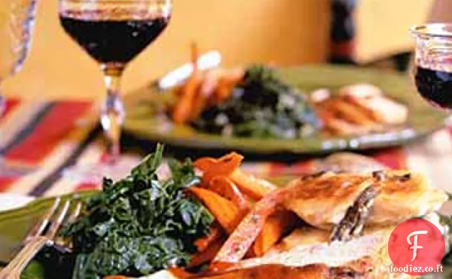 Cappone arrosto con il Cile-Coriandolo Strofinare e carote arrosto