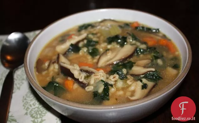 Zuppa di funghi e orzo con cavolo