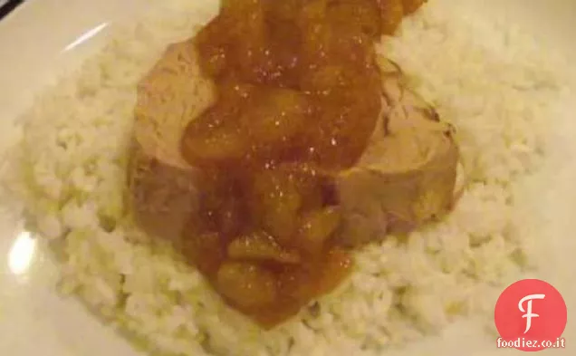 Filetto di maiale pepato con purea di mango e zenzero